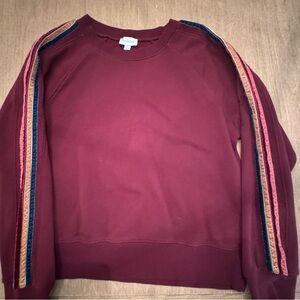 Burgundy Evereve Sweatshirt with Velvet Multicolor Stripes, Large